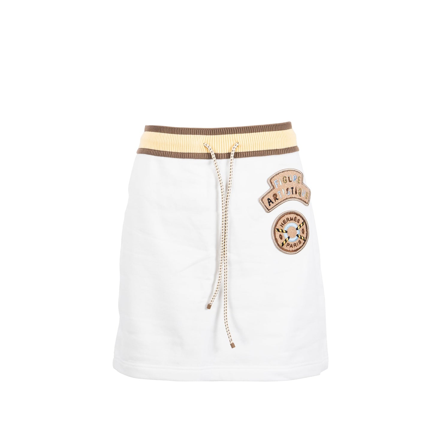 HERMES Size 38 Embroidered Mini Skirt Cotton White/Multicolour