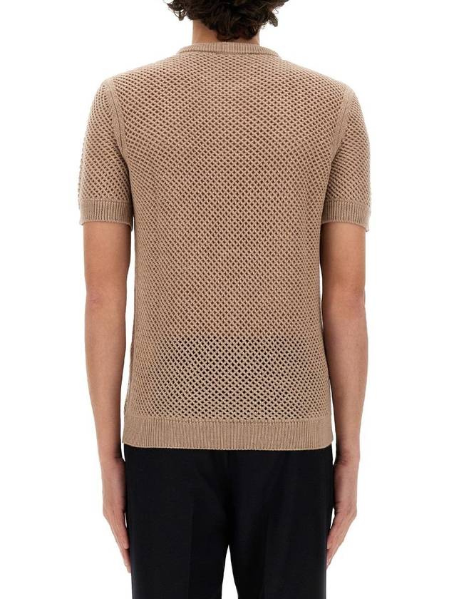 Fendi Mesh Ribbed Wool Knit Top Beige