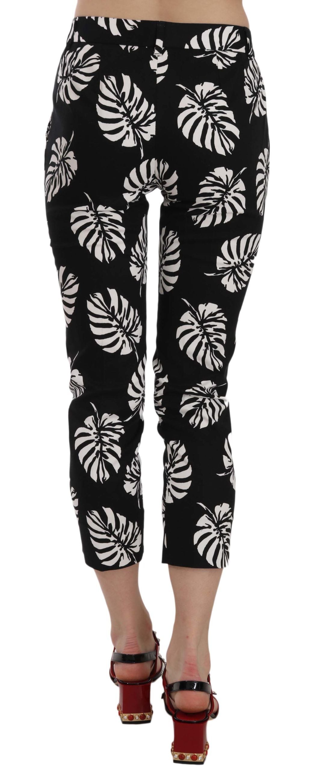 Dolce & Gabbana Black Palm Leaf Print Skinny Women's Pants
