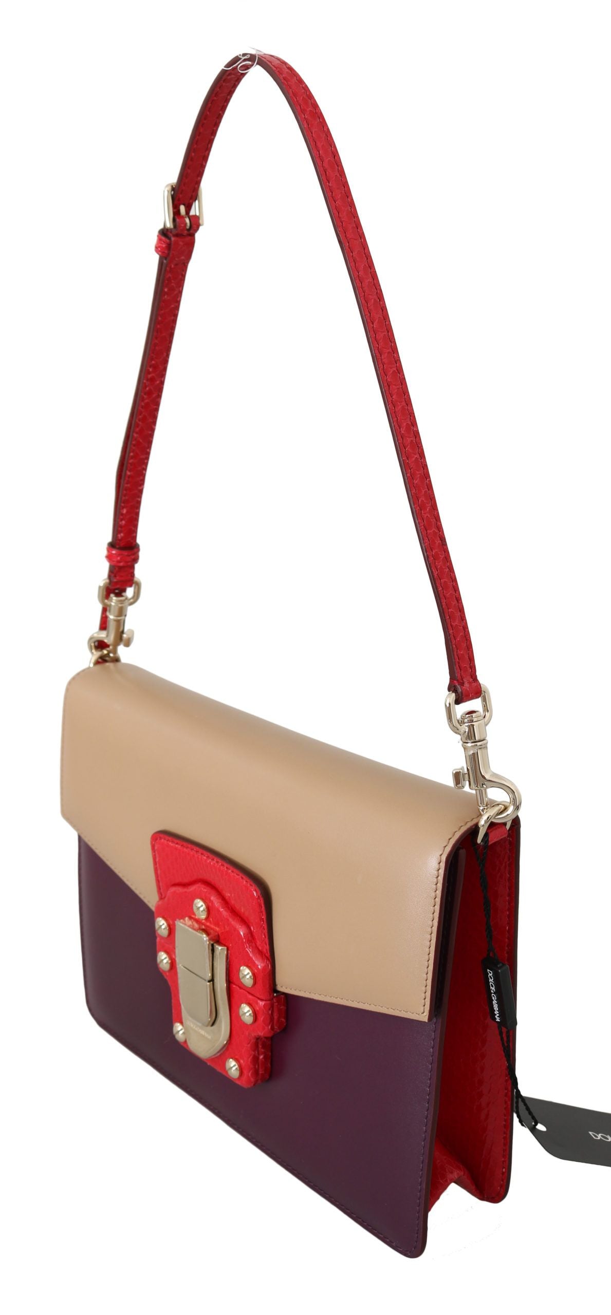 Dolce & Gabbana Purple Beige Red Leather Crossbody Purse Women's Bag