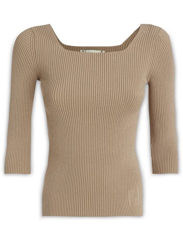 Fendi FF Cotton Rib Knit Top Beige