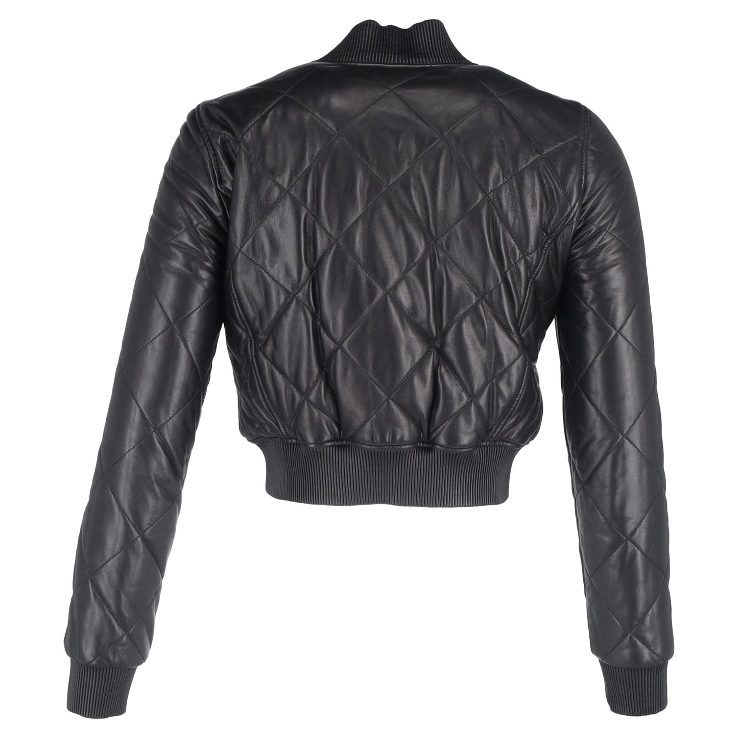 Burberry Brit Quilted Cropped Bomber Jacket in Black Lamb Leather