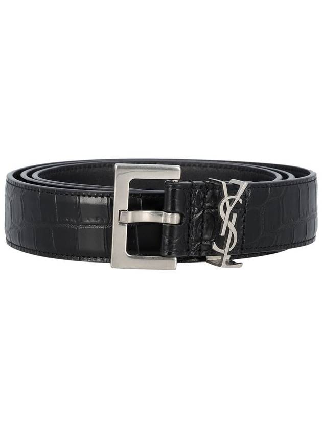 Saint Laurent Monogram Crocodile Leather Belt Black