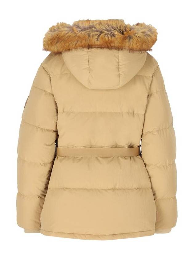 Burberry Faux Fur Trim Hooded Short Down Padding Flax