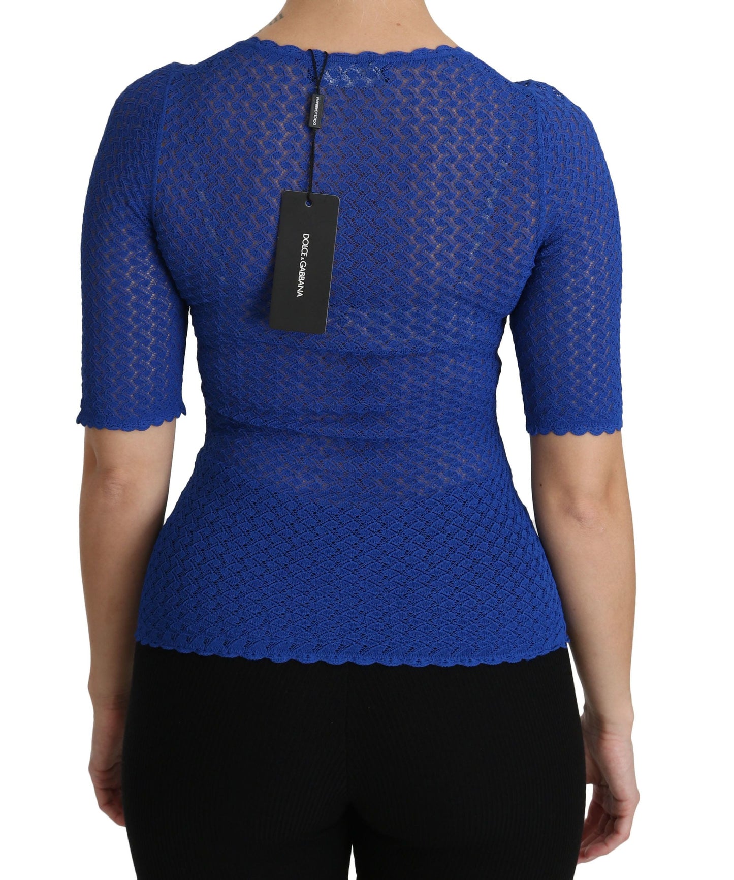 Dolce & Gabbana Blue See Through Round Neck Top Viscose Women's Blouse
