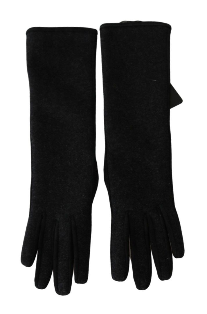 Dolce & Gabbana Black Gray Mid Arm Length Mittens Wool Women's Gloves