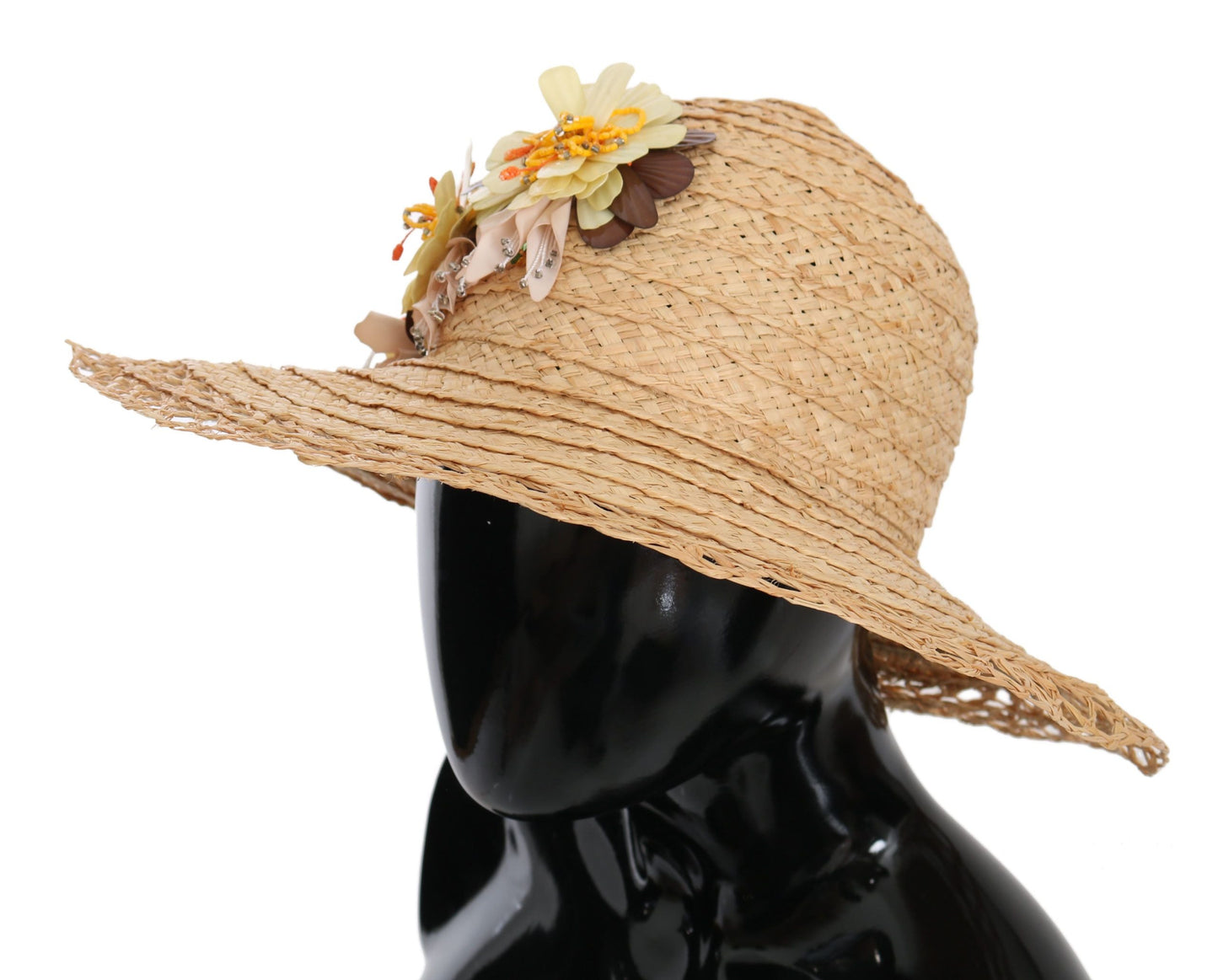 Dolce & Gabbana Beige Wide Brim Floral Bucket Capello Women's Hat