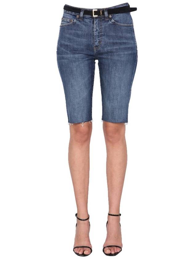 Saint Laurent Women's Knee Length Denim Cotton Shorts Blue