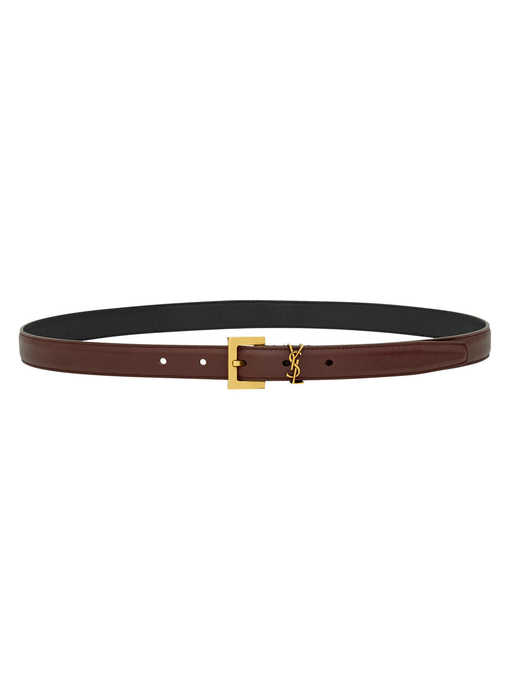 Saint Laurent Women Cassandre Thin Belt With Square Buckle In Box Leather