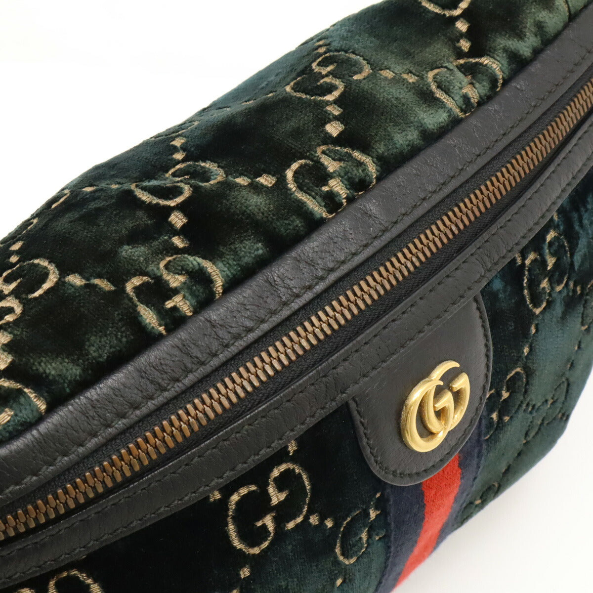 Gucci GG Velvet Shearling Line Belt Bag 574968 Leather Green