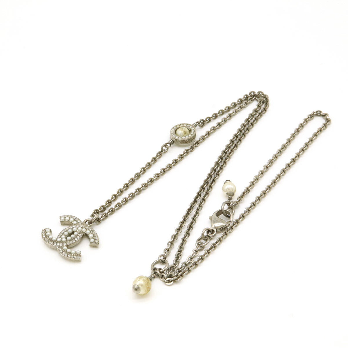 Chanel Coco Mark Necklace Pendant with Faux Pearl Rhinestone Metal