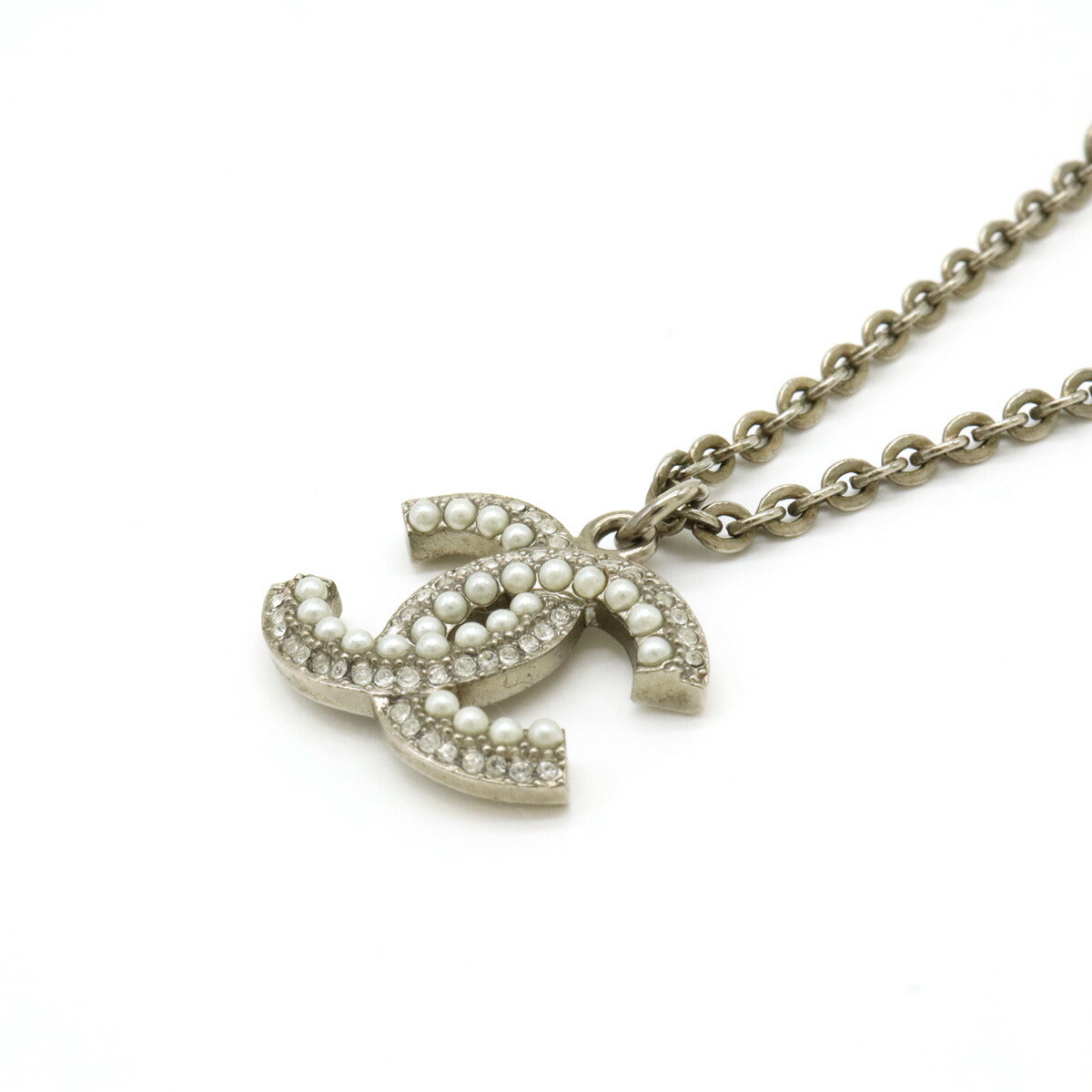 Chanel Coco Mark Necklace Pendant with Faux Pearl Rhinestone Metal