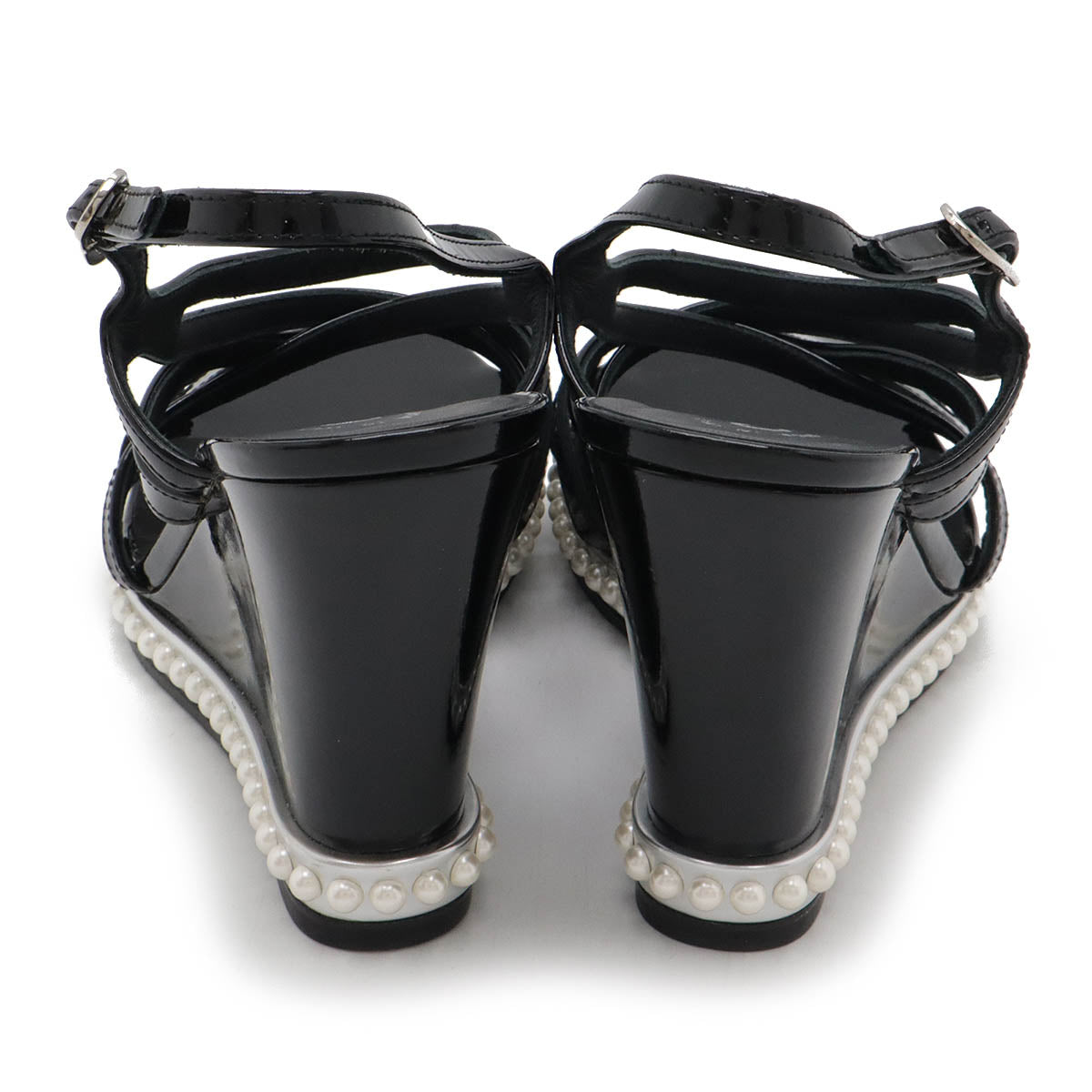 Chanel Patent Leather Strap Sandals with Faux Pearls