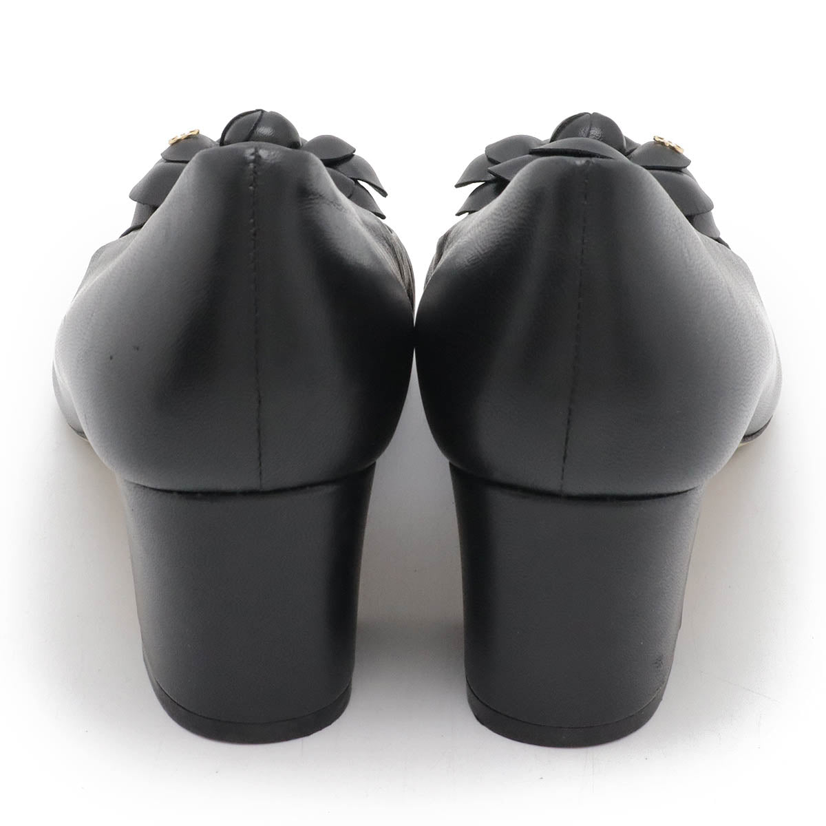 Chanel Camellia Coco Mark Leather Pumps Black