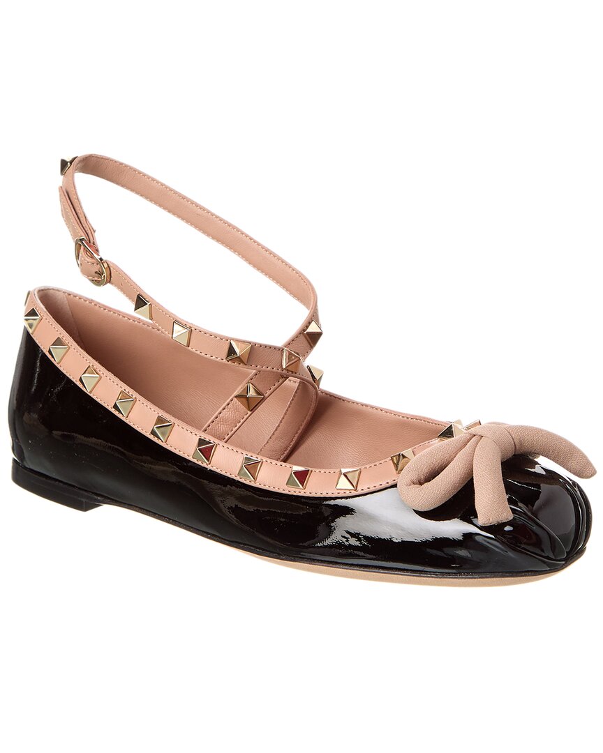 Valentino Rockstud Patent Ballerina Flat Black