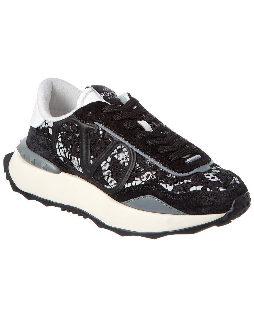 Valentino Vlogo Signature Lace & Suede Sneaker Black