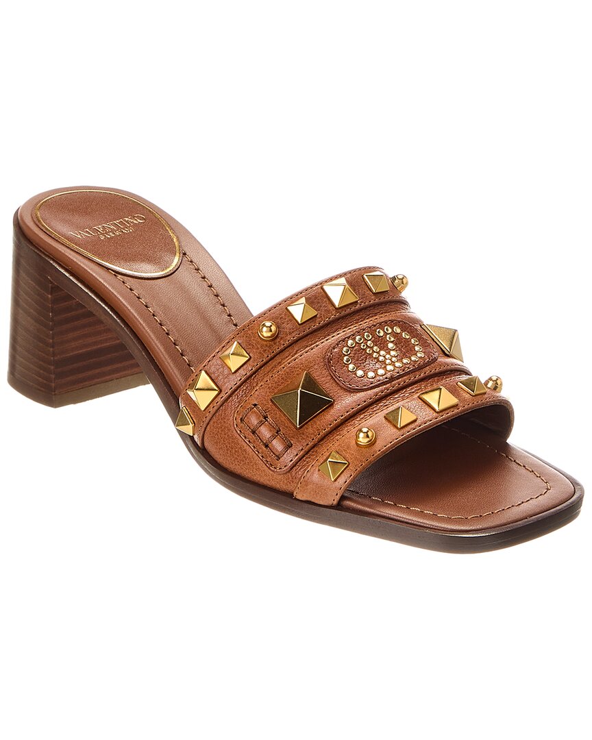 Valentino Vlogo Rockstud 60 Leather Sandal Brown Multi
