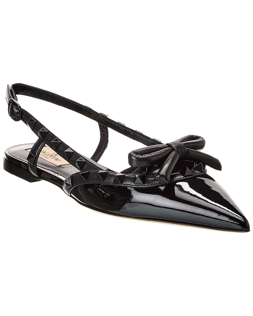 Valentino Rockstud Patent Slingback Flat Black