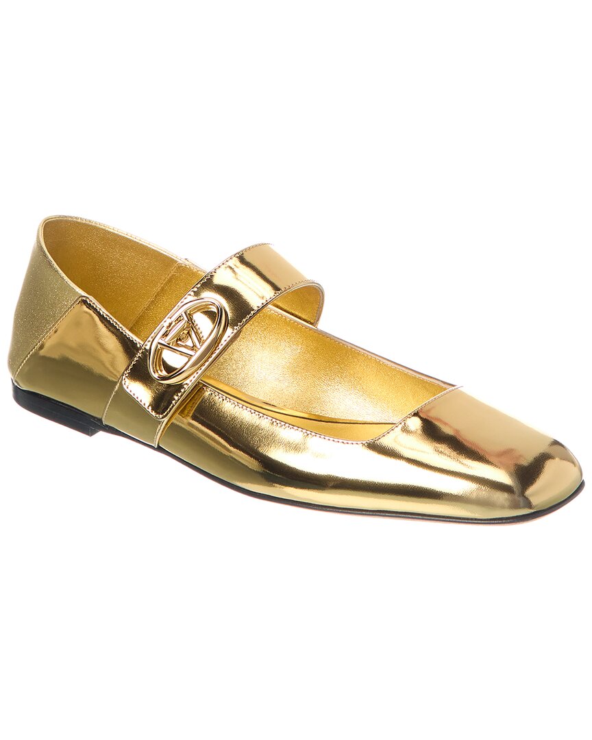 Valentino Vlogo Locker Mary Jane Leather Ballerina Flat Gold