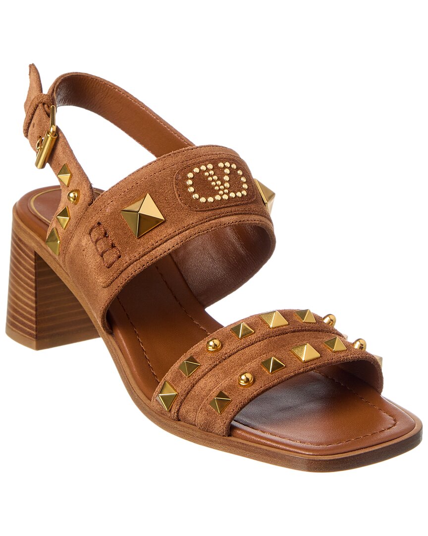 Valentino Vlogo Rockstud 60 Suede Sandal Brown Multi