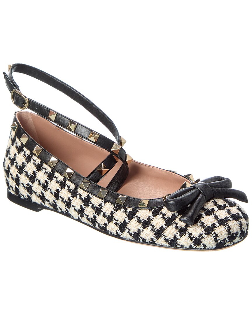 Valentino Rockstud Tweed & Leather Flat Black