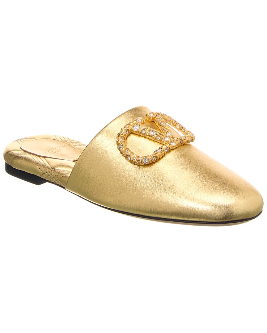 Valentino Vlogo Signature Leather Mule Gold