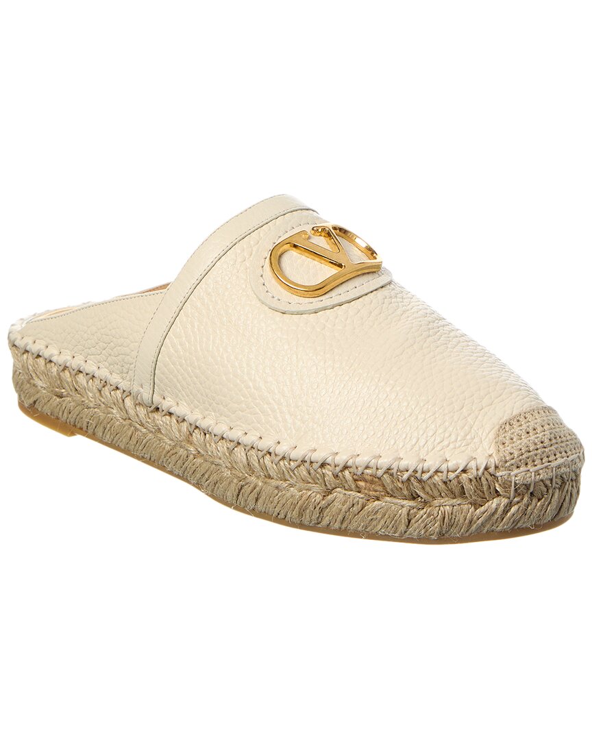 Valentino Vlogo Signature Grainy Leather Mule White