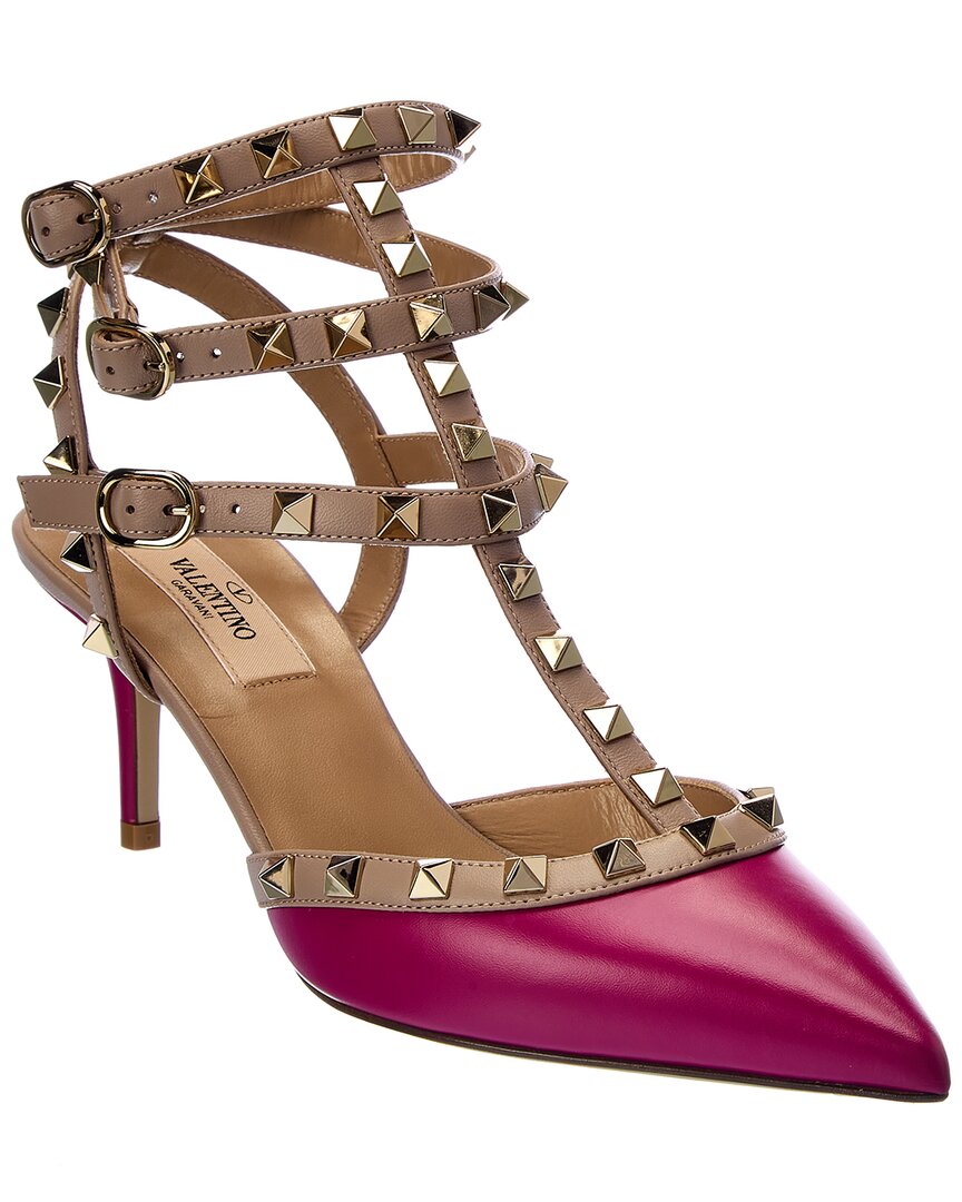Valentino Rockstud Caged 65 Leather Ankle Strap Pump Pink