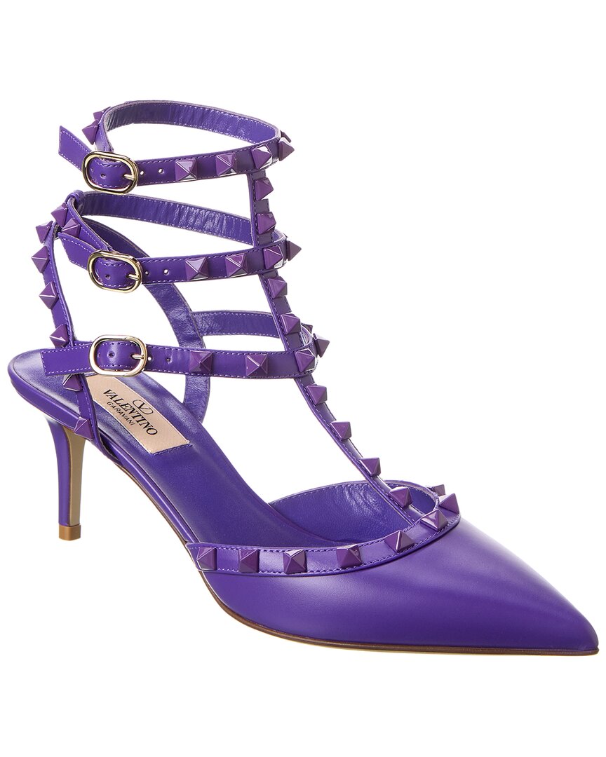 Valentino Rockstud Caged 65 Leather Ankle Strap Pump Purple