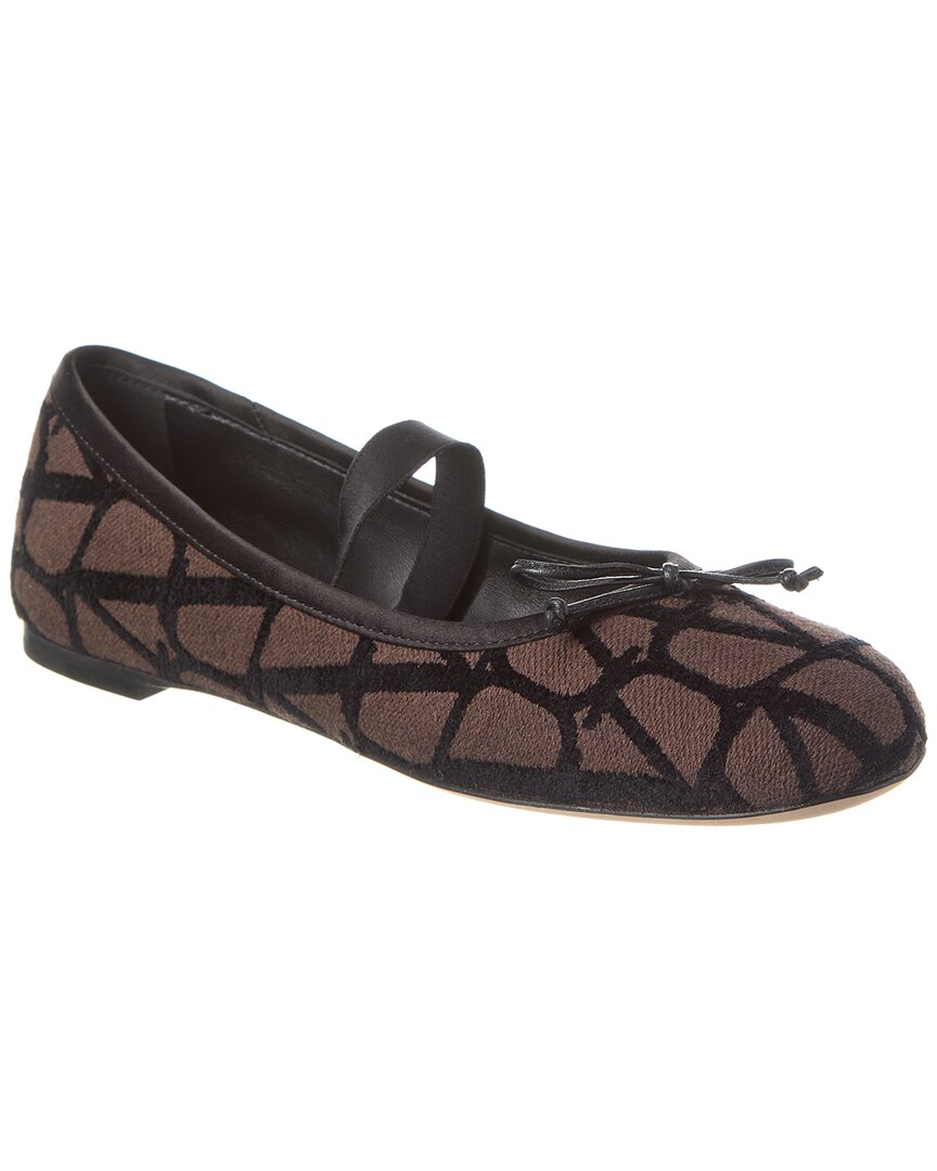 Valentino Toile Iconographe Canvas & Satin Ballerina Flat Brown Multi