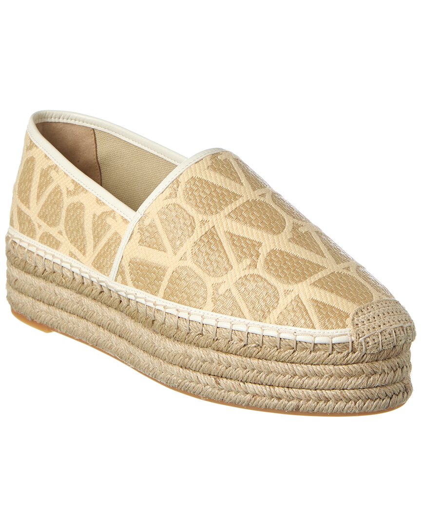 Valentino Vlogo Toile Iconographe Canvas & Leather Platform Espadrille White