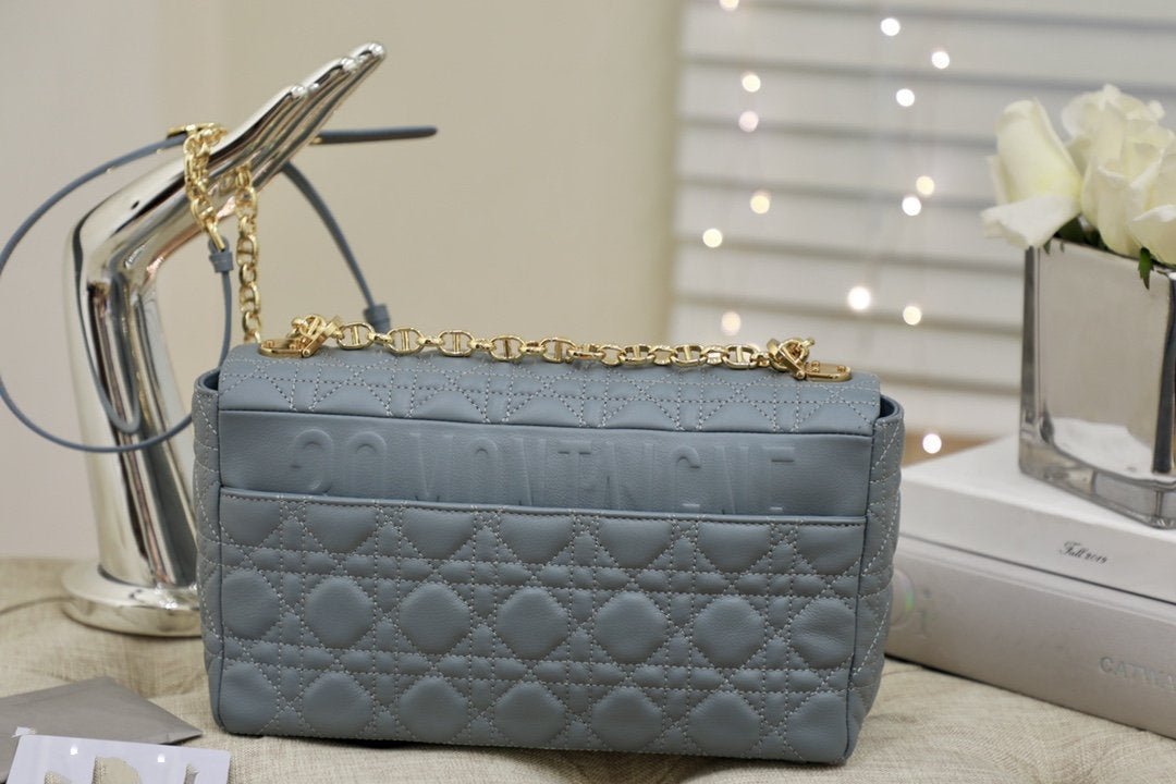 DIOR LARGE CARO BAG 28 GRAY SUPPLE CANNAGE CALFSKIN