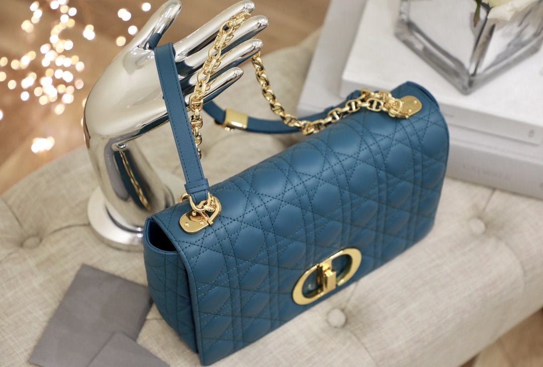 DIOR LARGE CARO BAG 28 DEEP OCEAN BLUE SUPPLE CANNAGE CALFSKIN