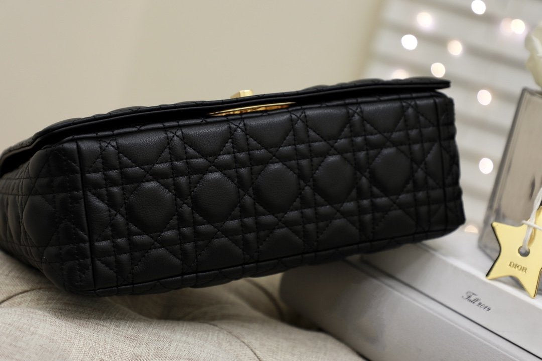 DIOR LARGE CARO BAG 28 BLACK SUPPLE CANNAGE CALFSKIN