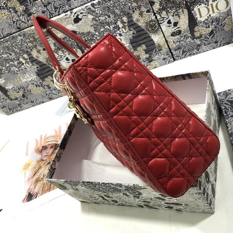 DIOR LARGE LADY BAG 32CM RED CANNAGE LAMBSKIN