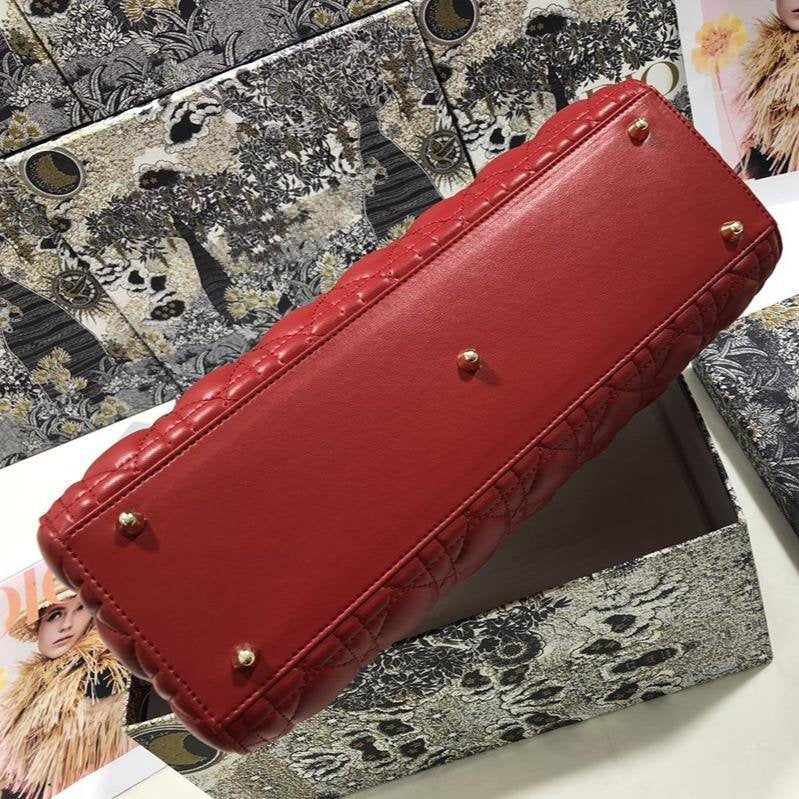 DIOR LARGE LADY BAG 32CM RED CANNAGE LAMBSKIN