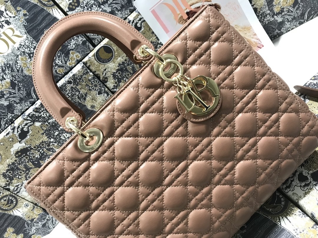 DIOR LARGE LADY BAG 32CM BEIGE CANNAGE LAMBSKIN