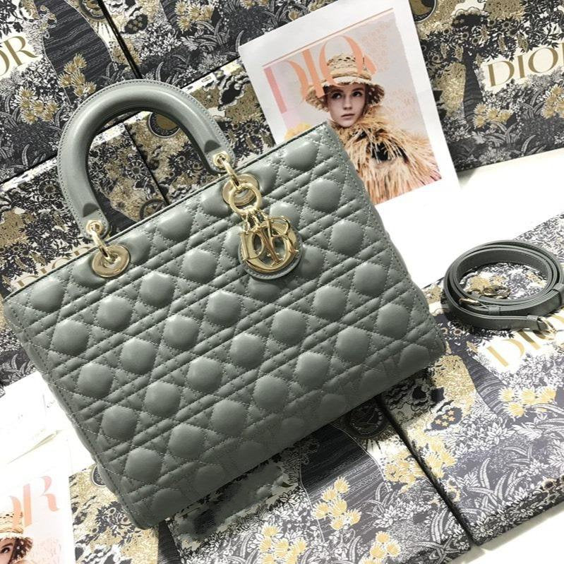 DIOR LARGE LADY BAG 32CM GRAY CANNAGE LAMBSKIN