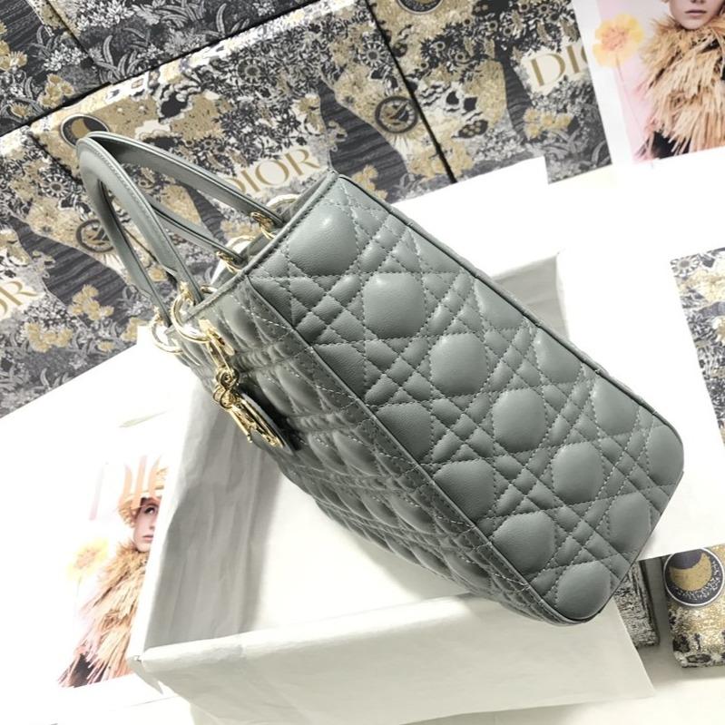 DIOR LARGE LADY BAG 32CM GRAY CANNAGE LAMBSKIN