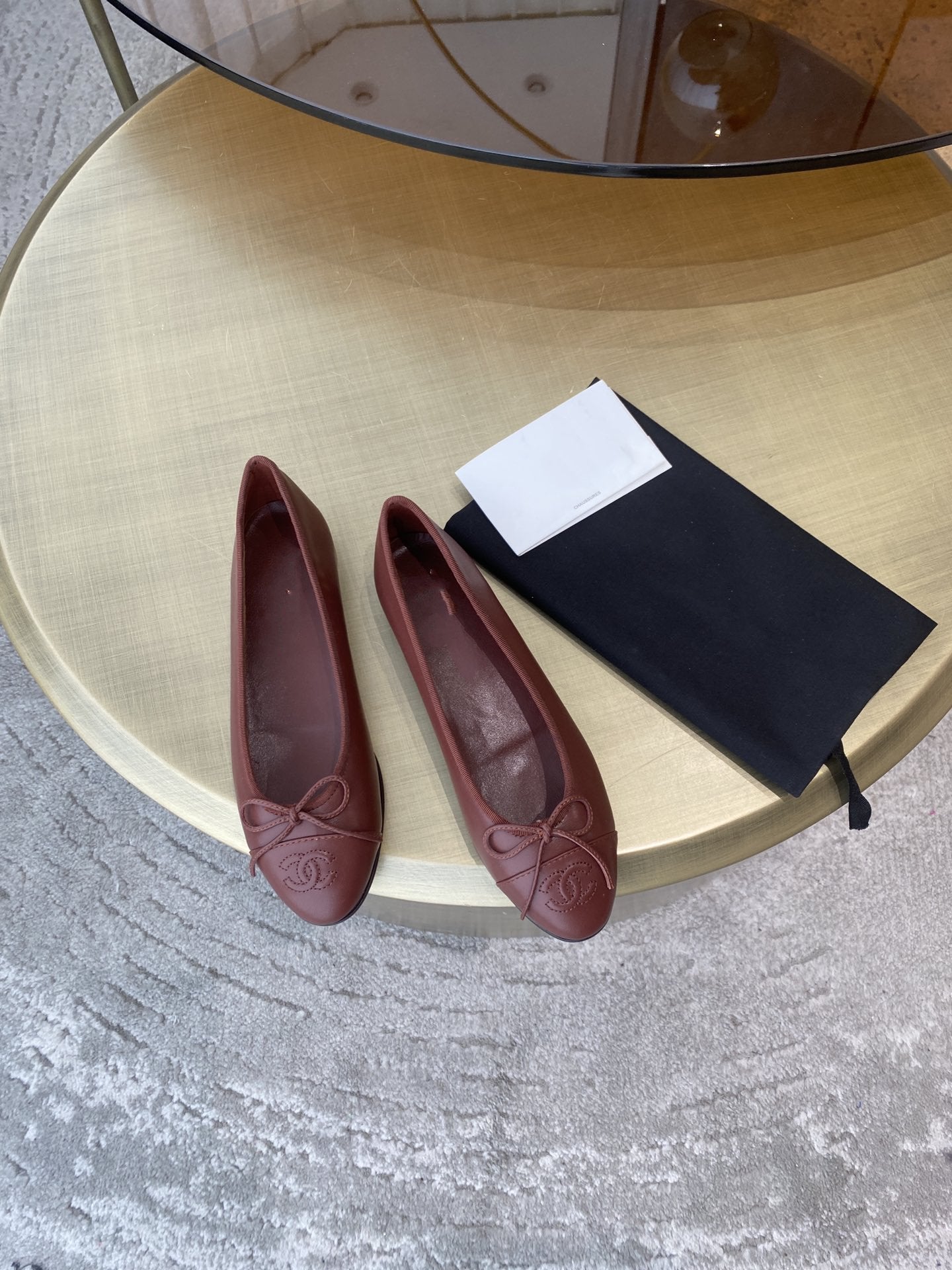 CHANEL ballet flats burgundy lambskin