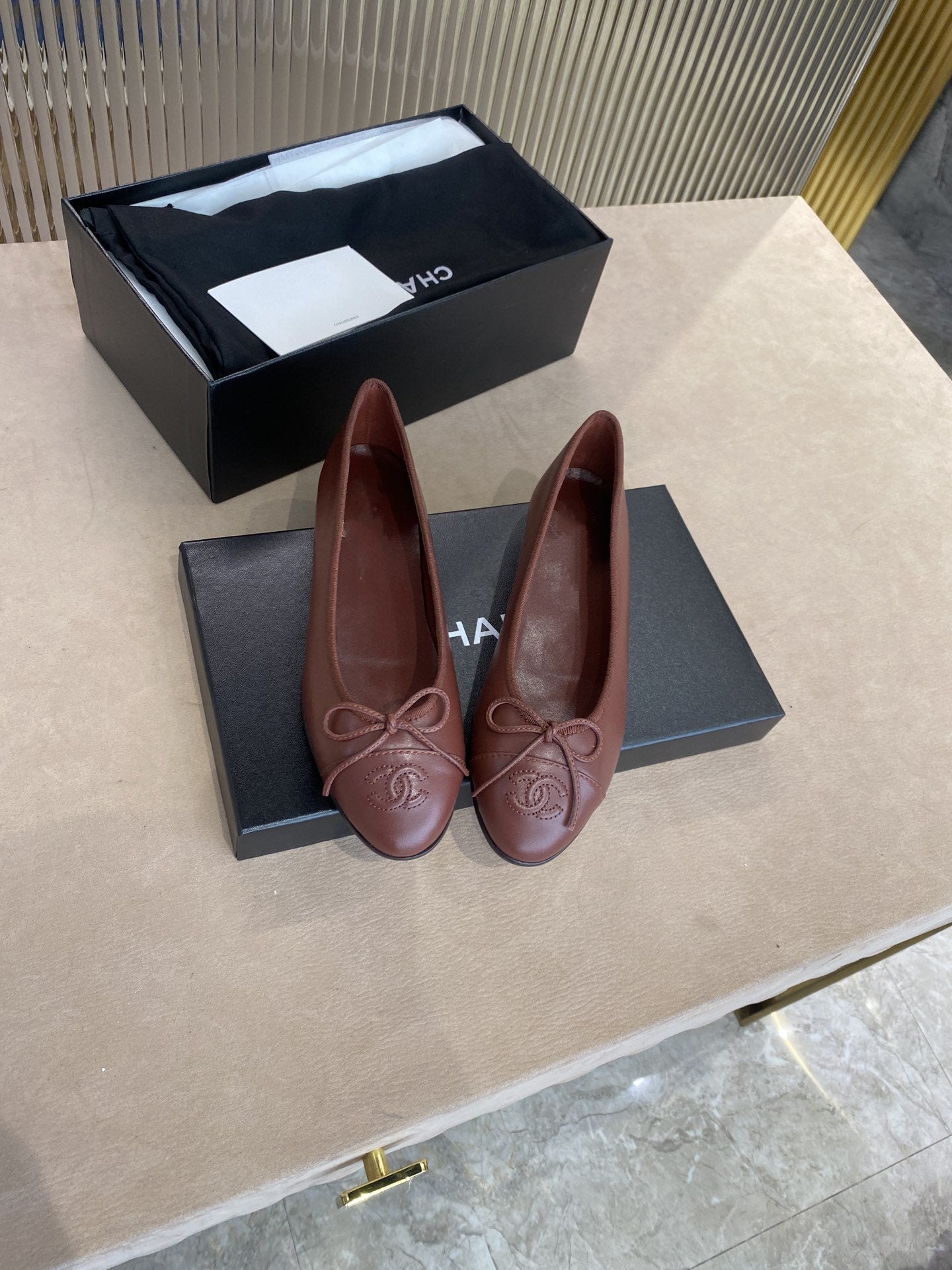 CHANEL ballet flats burgundy lambskin