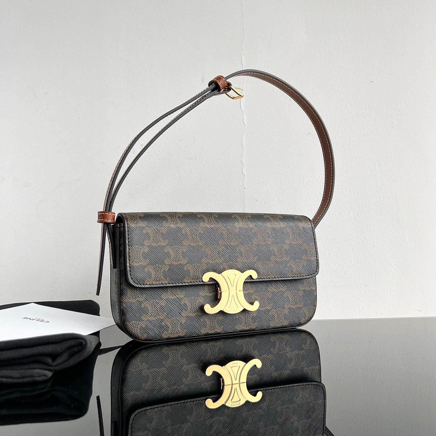 Celine CLASSIC TRIOMPHE 20 BROWN MONOGRAM CALFSKIN