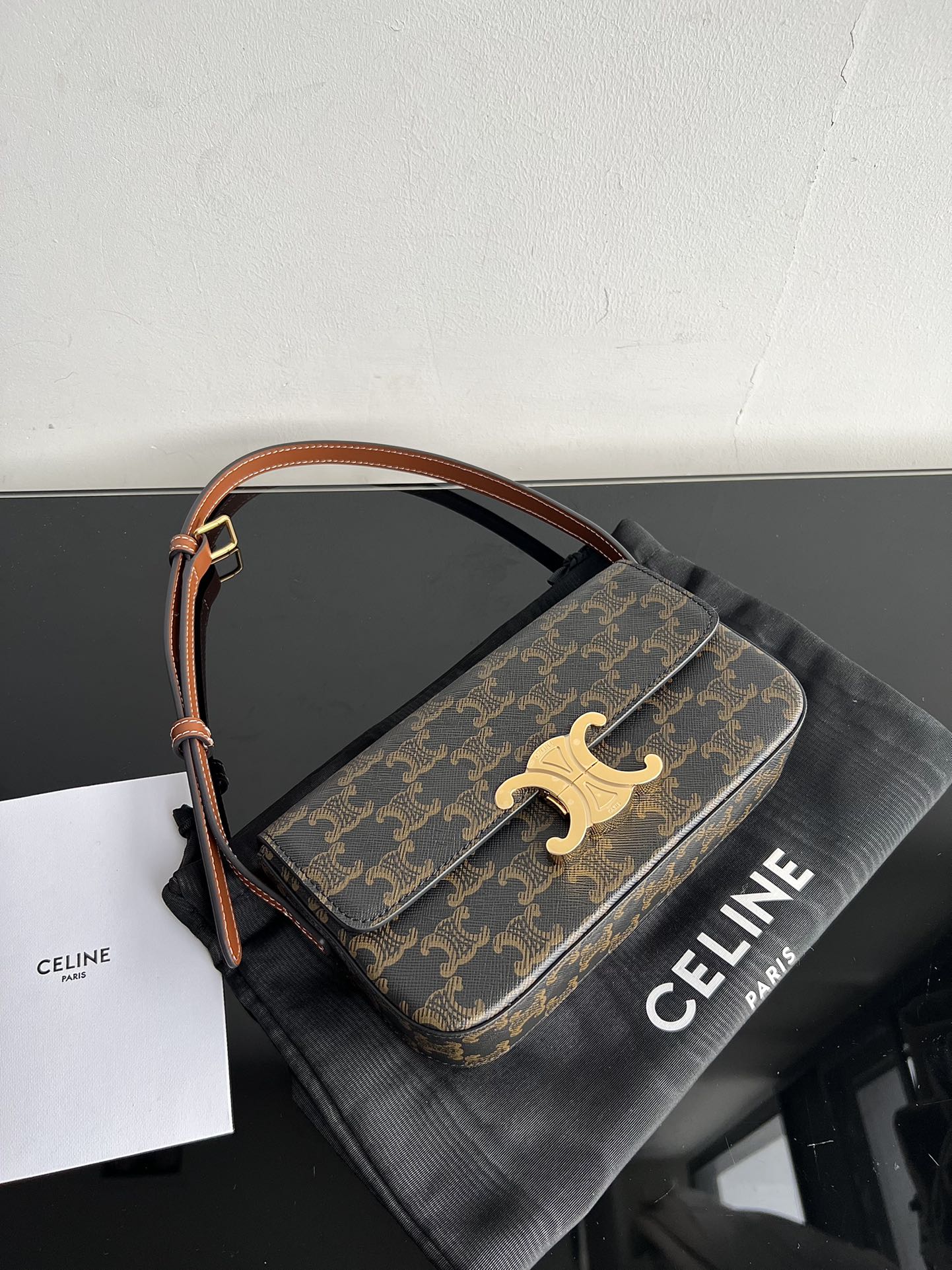 Celine CLASSIC TRIOMPHE 20 BROWN MONOGRAM CALFSKIN
