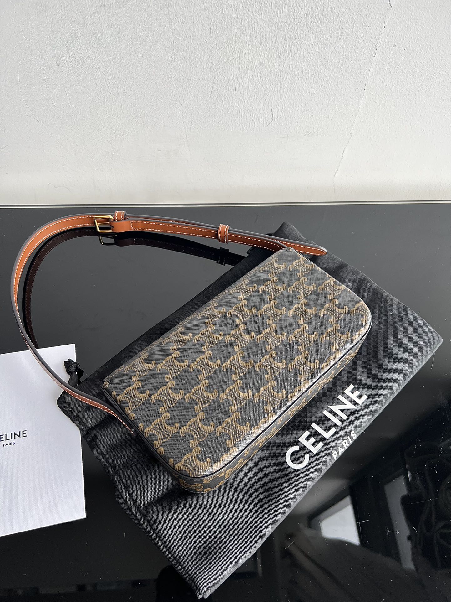 Celine CLASSIC TRIOMPHE 20 BROWN MONOGRAM CALFSKIN