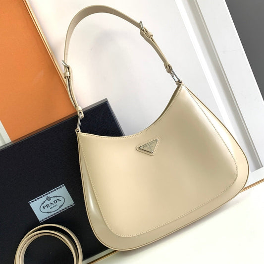 PRADA CLEO 30 BEIGE BRUSHED LEATHER SHOULDER BAG