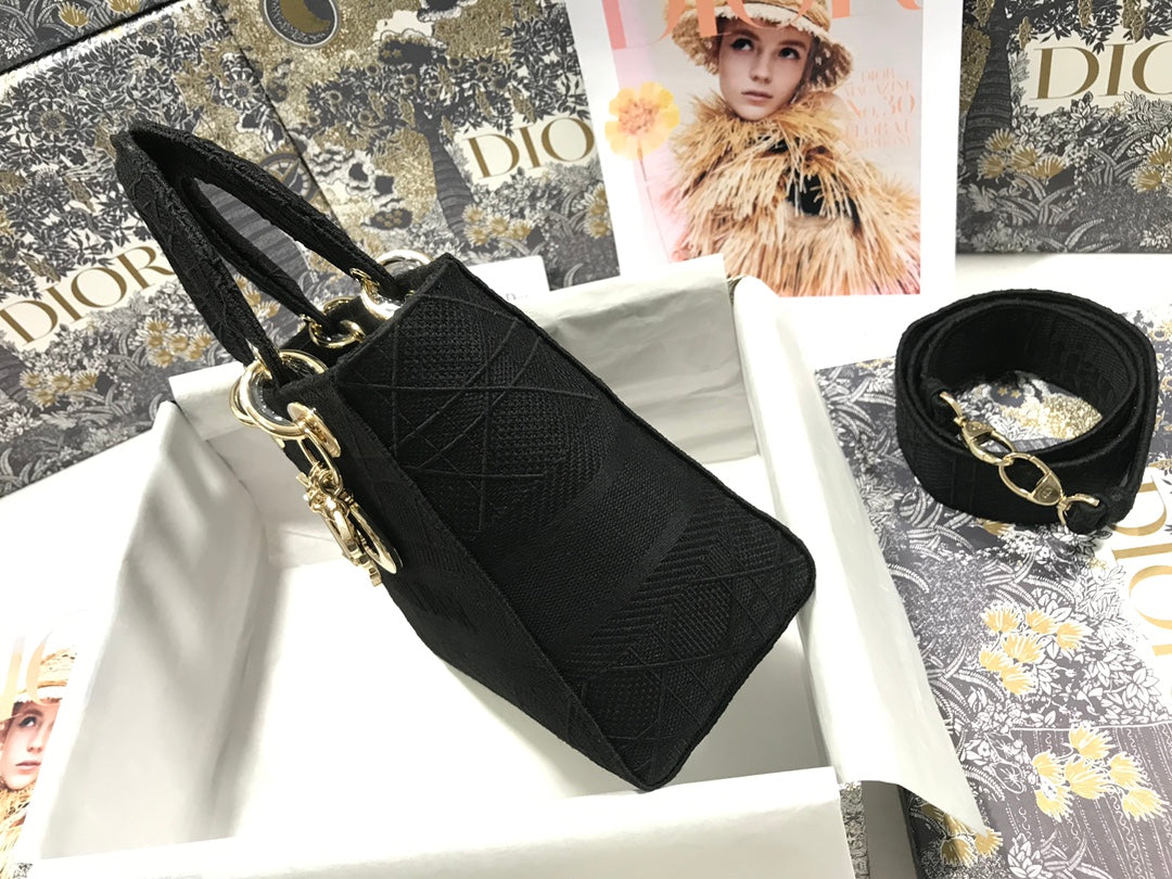 DIOR MEDIUM LADY D-LITE 24 BLACK CANNANGE EMBROIDERY