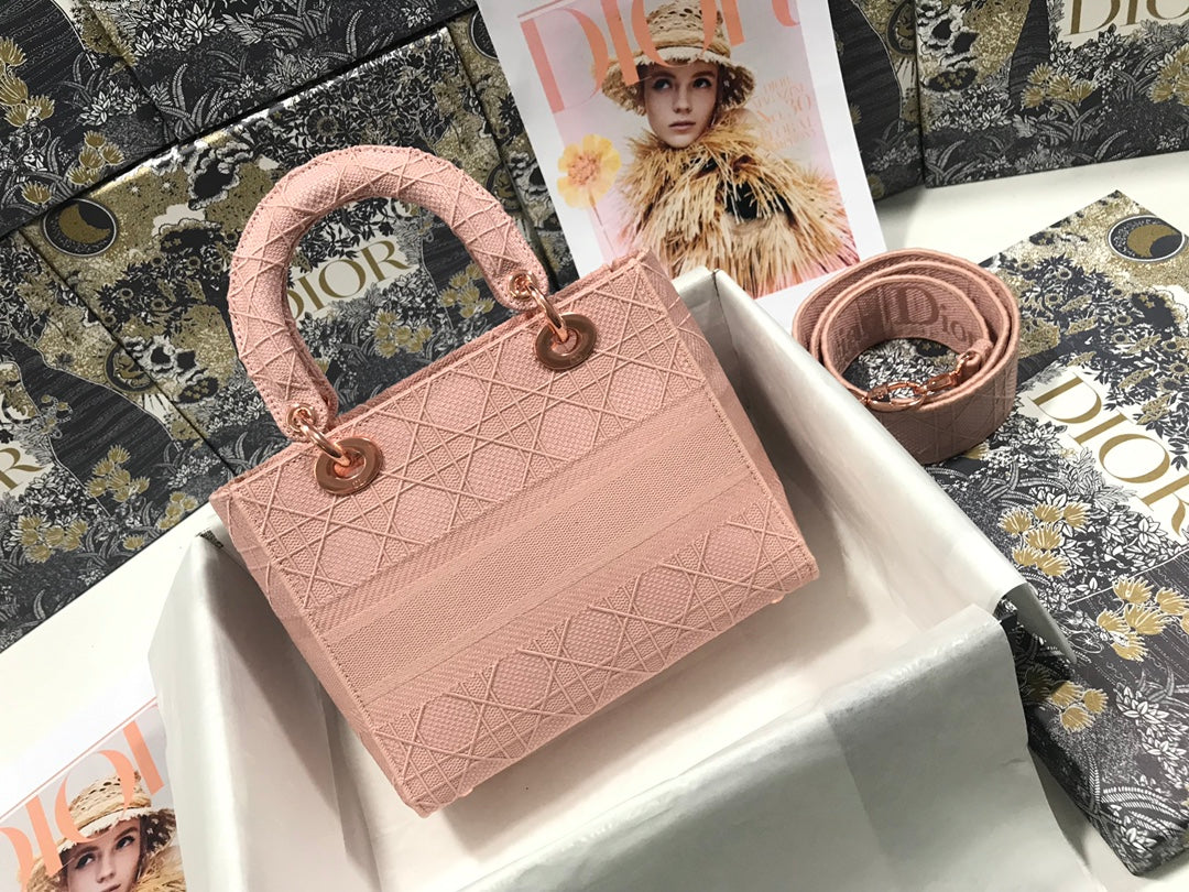 DIOR MEDIUM LADY D-LITE 24 PINK CANNAGE EMBROIDERY