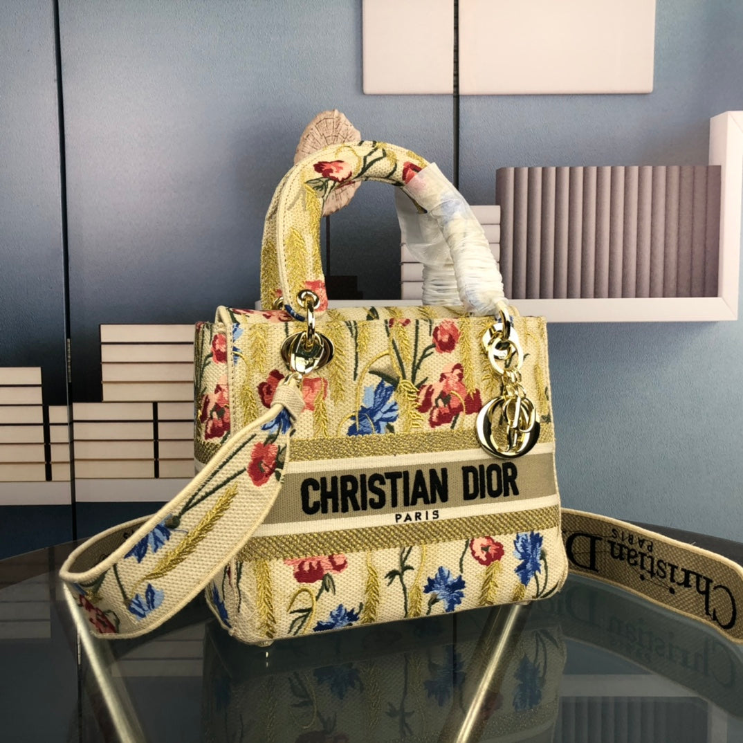 DIOR MEDIUM LADY D-LITE 24 YELLOW MULTI COLOR PAISLEY EMBROIDERY