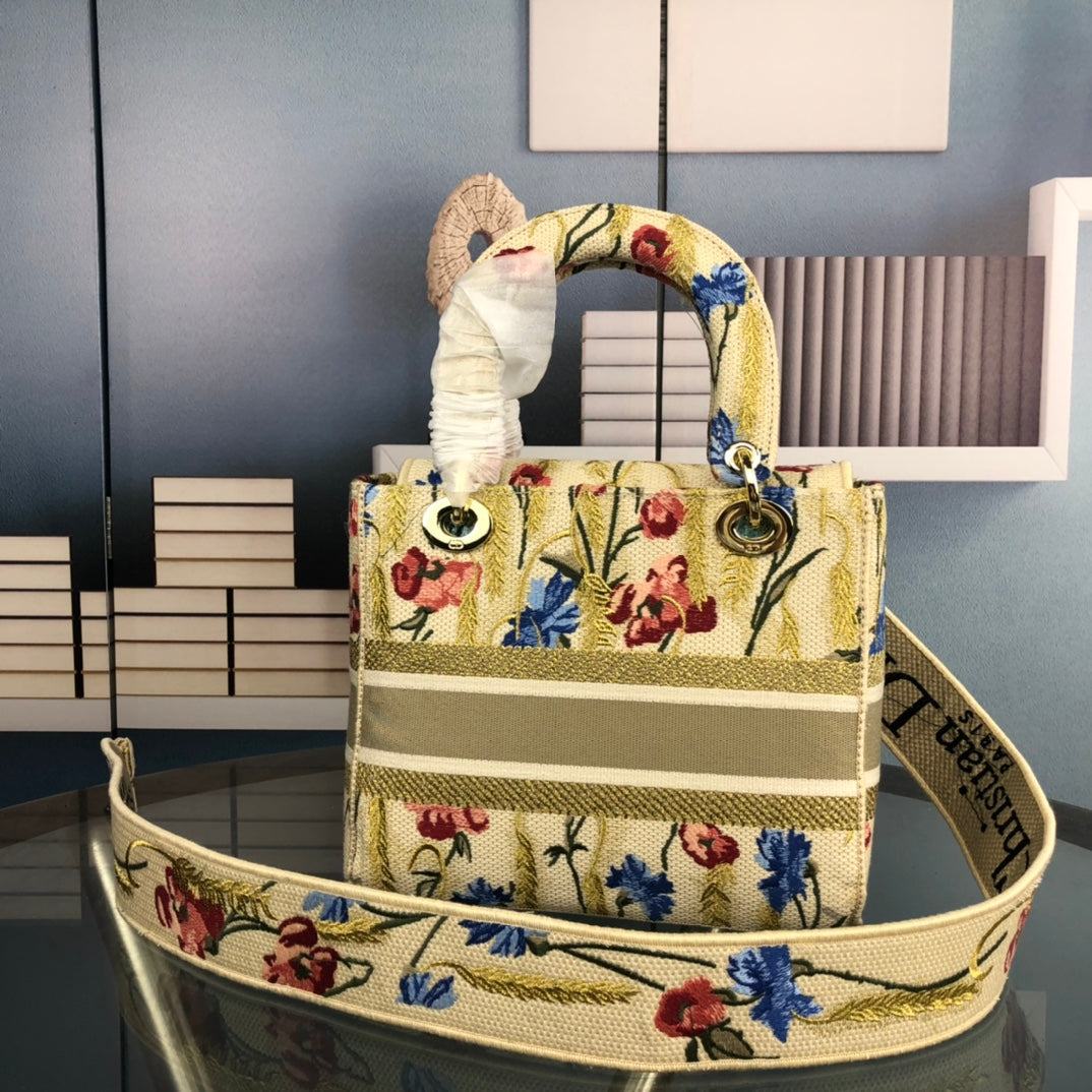 DIOR MEDIUM LADY D-LITE 24 YELLOW MULTI COLOR PAISLEY EMBROIDERY