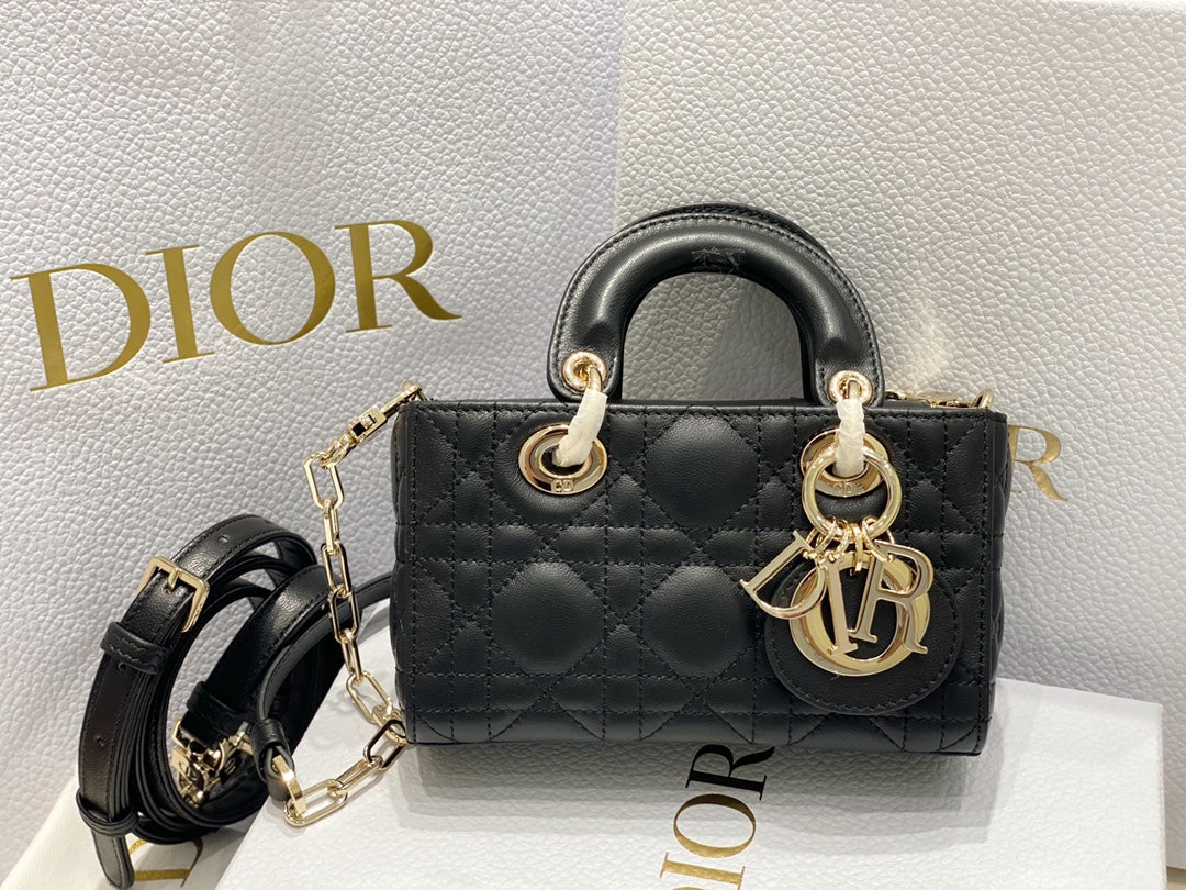 DIOR MICRO LADY D-JOY 16.5 BLACK LAMBSKIN